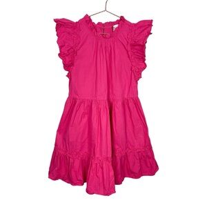 Caroline Constas Cotton Tiered Mini Ruffle Dress Pink